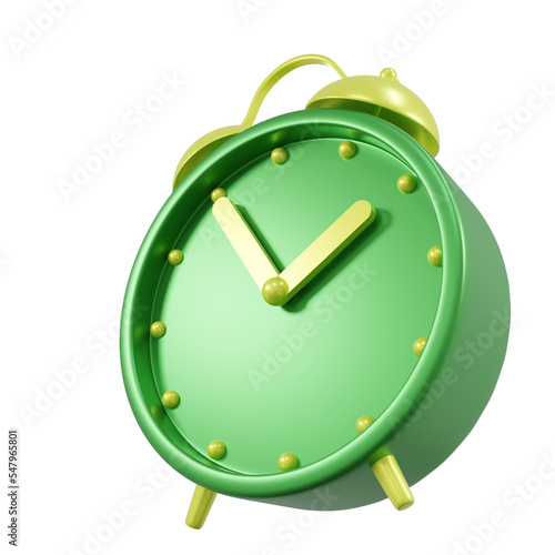 Green alarm clock model isolated