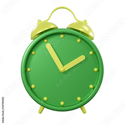 Green alarm clock model isolated