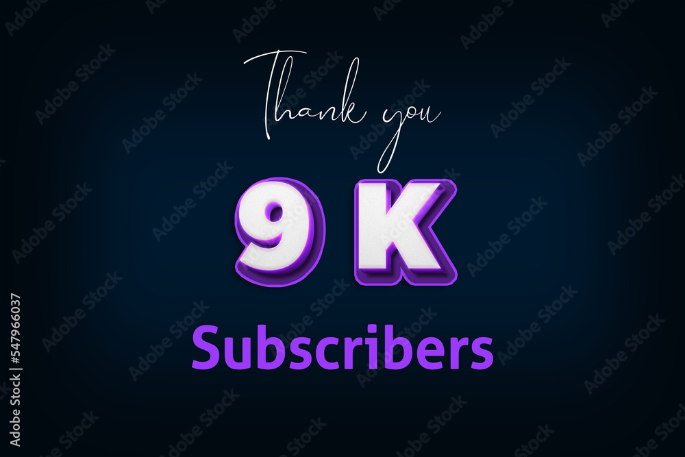 Fototapeta premium 9 K subscribers celebration greeting banner with Purple 3D Design