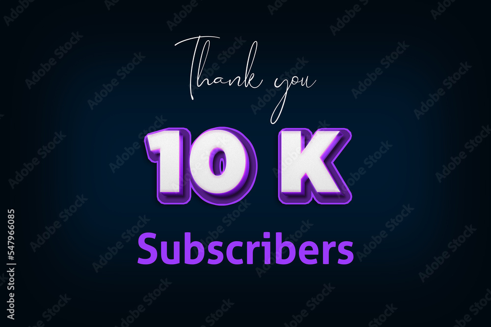 10 K subscribers celebration greeting banner with Purple 3D Design 10 K subscribers celebration greeting banner with Purple 3D Design