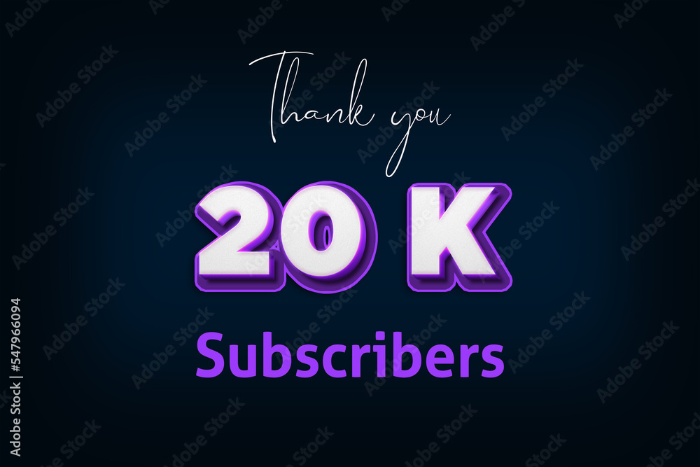 20 K subscribers celebration greeting banner with Purple 3D Design