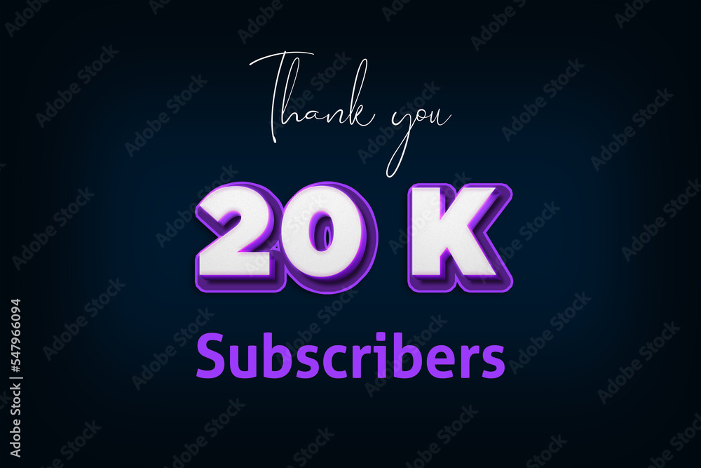 20 K subscribers celebration greeting banner with Purple 3D Design 20 K subscribers celebration greeting banner with Purple 3D Design