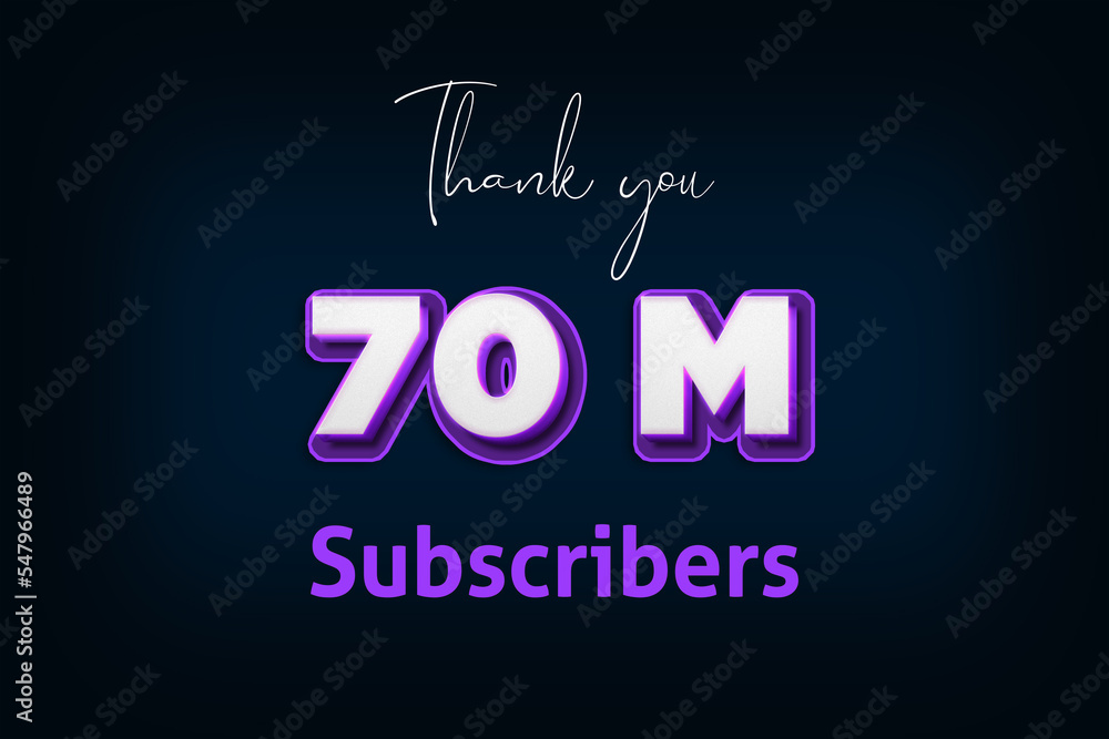 70 Million subscribers celebration greeting banner with Purple 3D Design 70 Million subscribers celebration greeting banner with Purple 3D Design