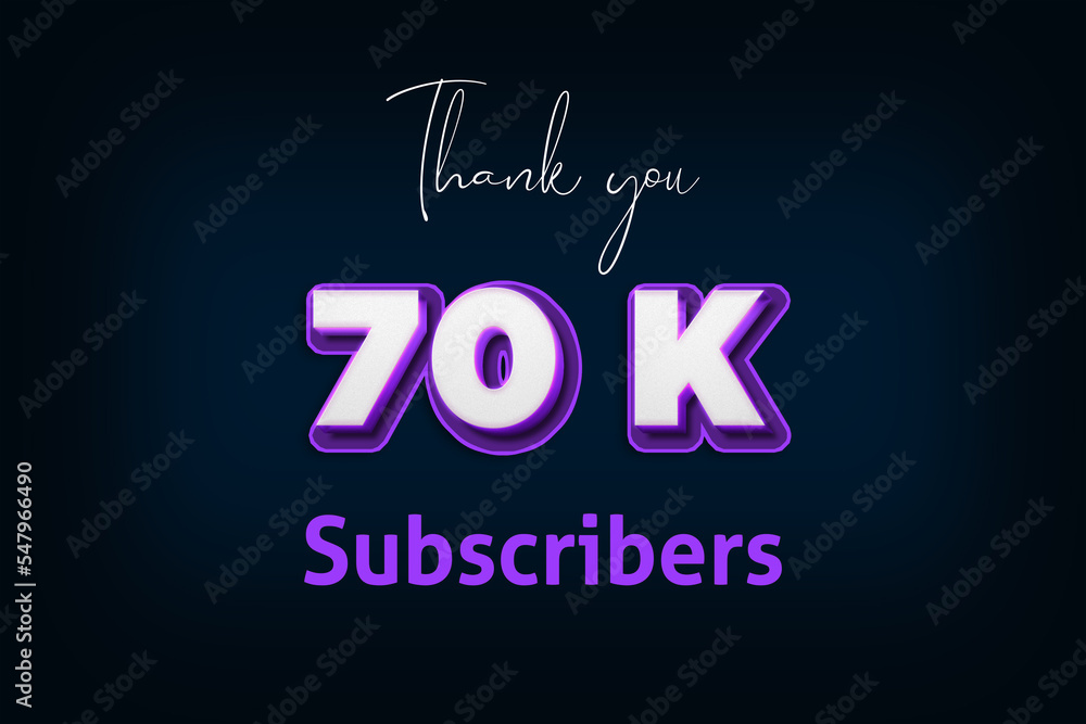 70 K subscribers celebration greeting banner with Purple 3D Design 70 K subscribers celebration greeting banner with Purple 3D Design