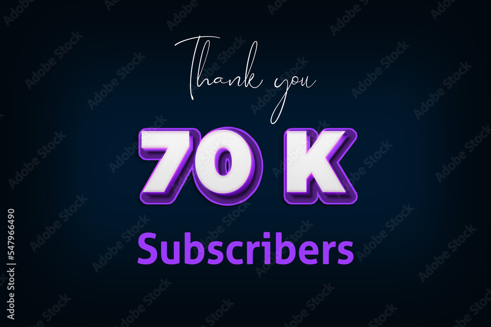 70 K  subscribers celebration greeting banner with Purple 3D Design