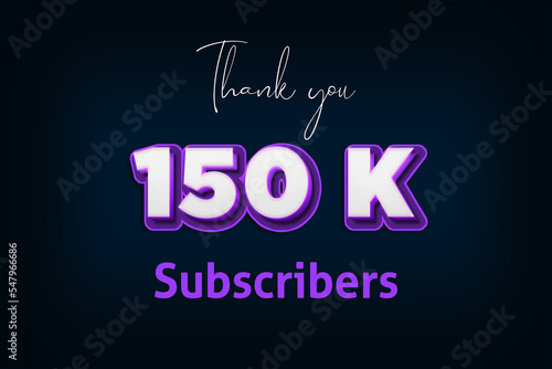 150 K subscribers celebration greeting banner with Purple 3D Design
