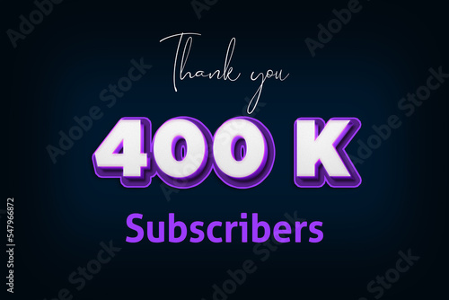 400 K subscribers celebration greeting banner with Purple 3D Design