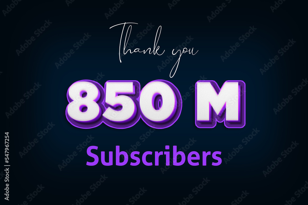 850 Million  subscribers celebration greeting banner with Purple 3D Design
