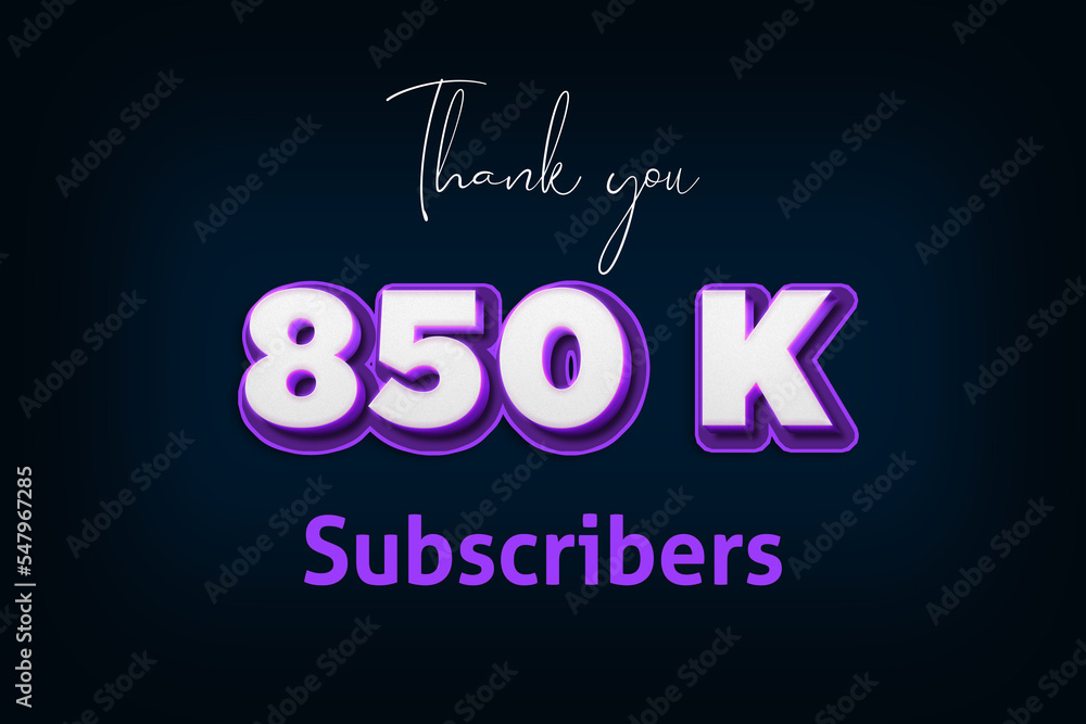 850 K subscribers celebration greeting banner with Purple 3D Design 850 K subscribers celebration greeting banner with Purple 3D Design