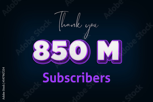 850 Million subscribers celebration greeting banner with Purple 3D Design