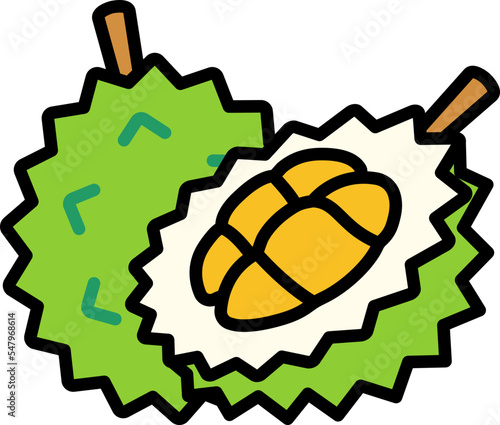 Durian with half cut Style style line colorful