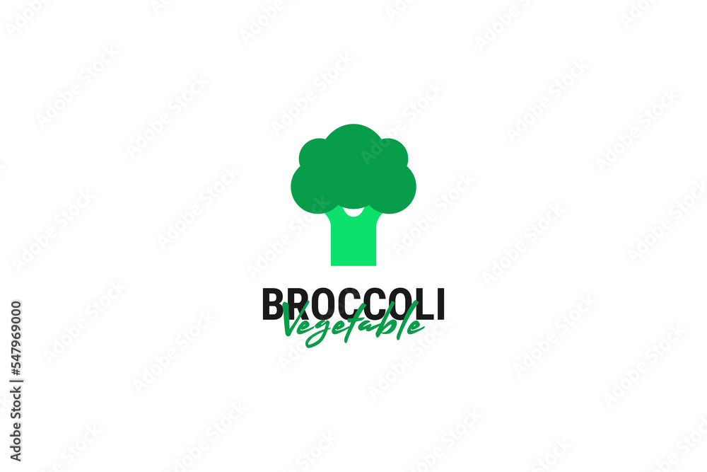 Flat broccoli vegetable logo design vector template illustration