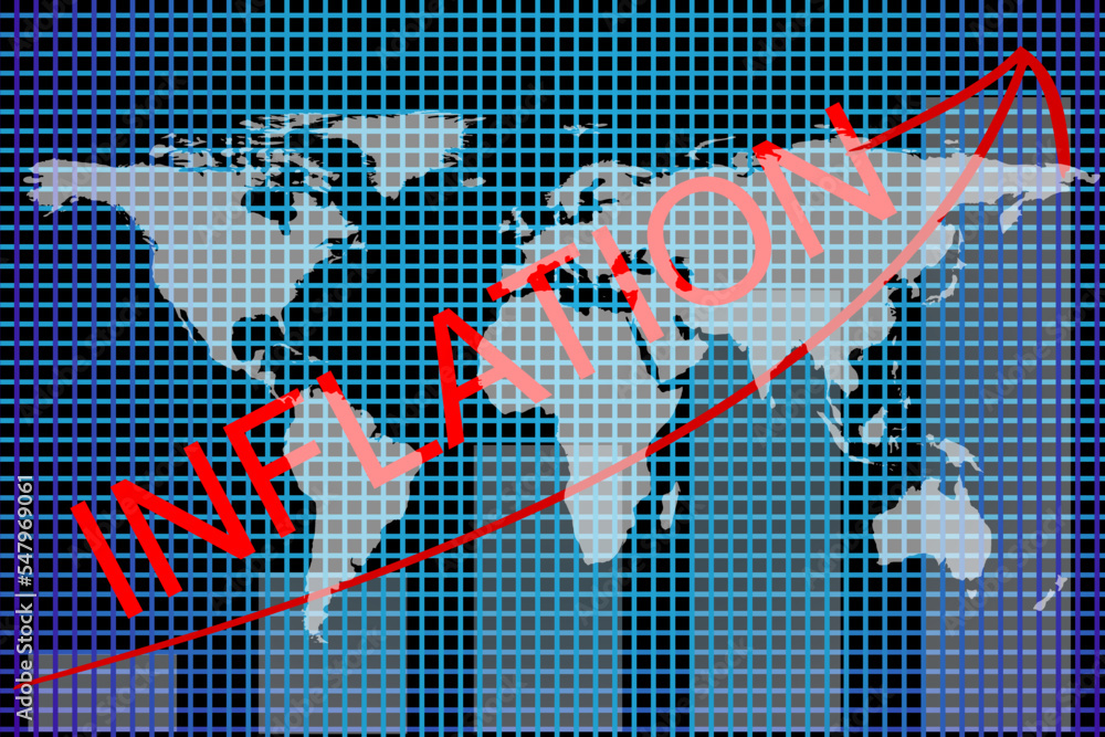 Vector illustration and chart showing rising inflation around the world