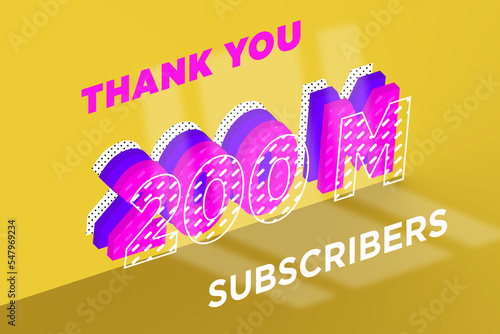 200 Million  subscribers celebration greeting banner with Multi Layer Design photo