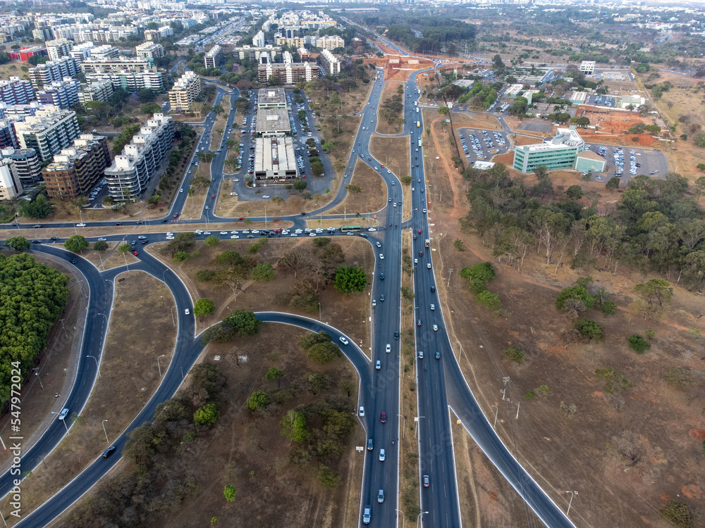 large highway seen from above with roundabouts in Brasilia