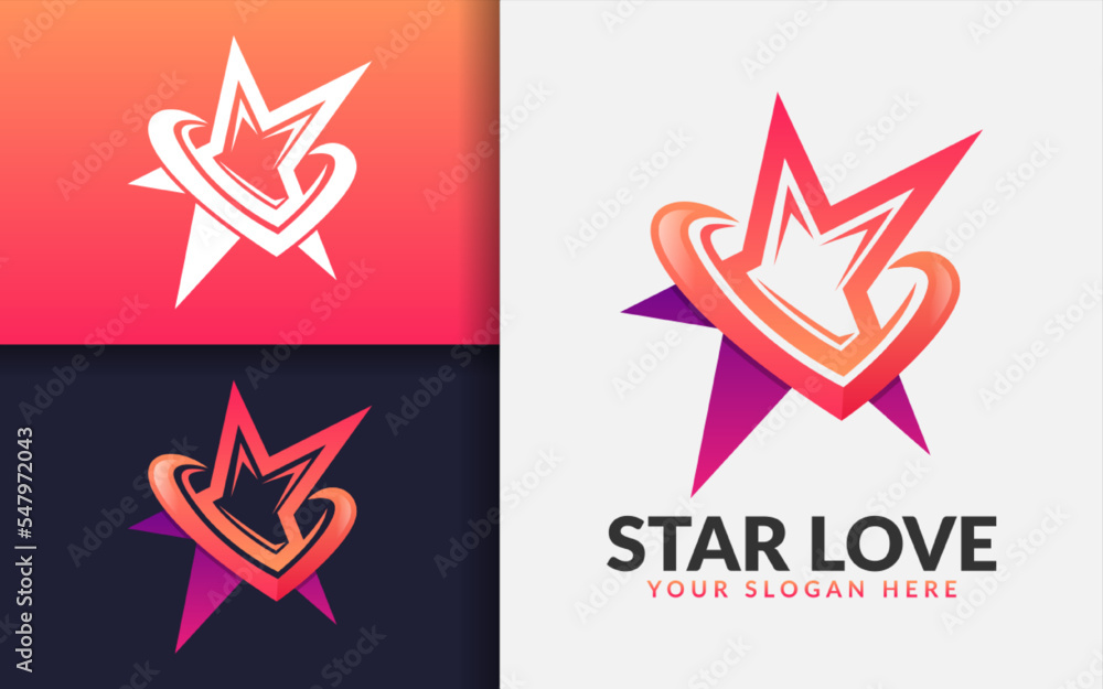 Obraz premium Star Love Logo Design. Creative Star Combined with Heart Shape Concept. Trendy Vector Logo Illustration.
