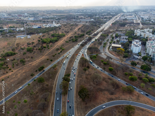 large highway seen from above with roundabouts in Brasilia