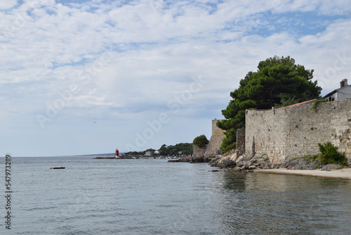 View of the fortifications of the old town of Krk from the sea.