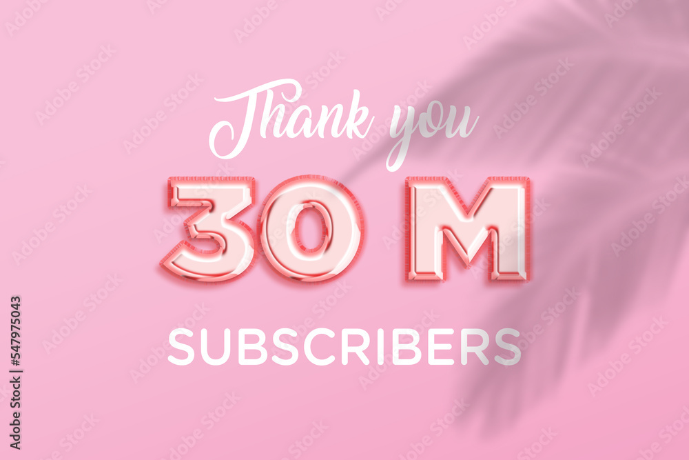 30 Million  subscribers celebration greeting banner with Rose gold Design