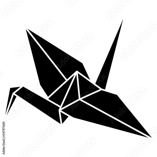 Origami crane vector silhouette illustration icon isolated on white background. Japanese traditional origami crane for infographic, website or app. Geometric line shape for art of folded paper.