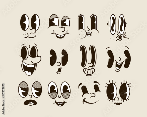 Canvastavla Retro cartoon smiled comic faces set isolated on white background