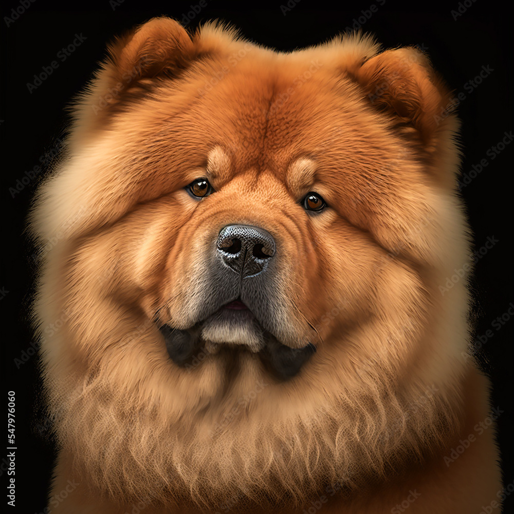 Realistic Chow Chow Dog Portrait Illustration, Glamour Pet Photo shot Portrait, 3D render, Close up Pedigreed Dog