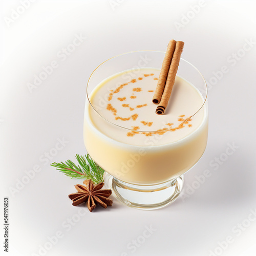 Warm winter eggnog on white background, digital art photo