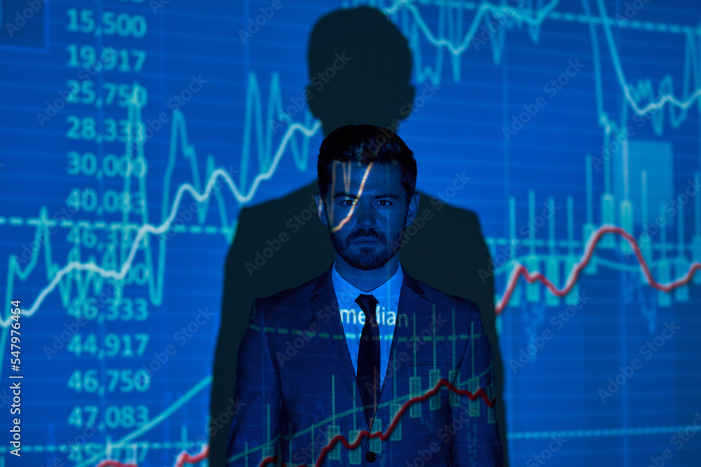 Finance investor on background of graph with data Finance investor on background of graph with data
