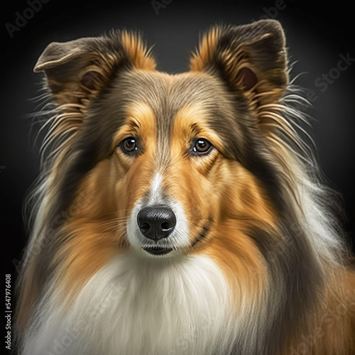 Realistic Shetland Sheepdog Dog Portrait Illustration, Glamour Pet Photo shot Portrait, 3D render, Close up Pedigreed Dog © GloriaSanchez