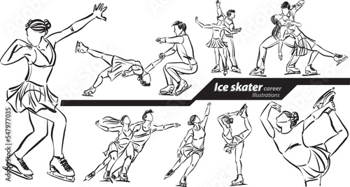 Ice skater career profession work doodle design drawing vector illustration