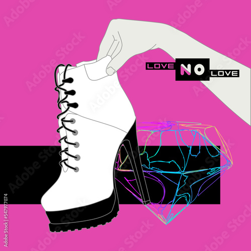 Fashion flat vector colored illustration. Stylish woman clubbing heel shoes. Party concept