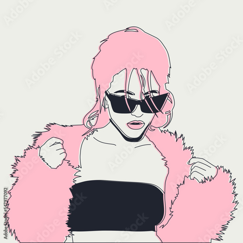 Fashion minimal flat vector illustration glamor disco stylish Girl. Party concept