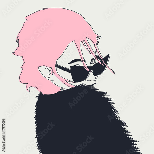 Fashion minimal flat vector illustration glamor disco stylish Girl. Party concept