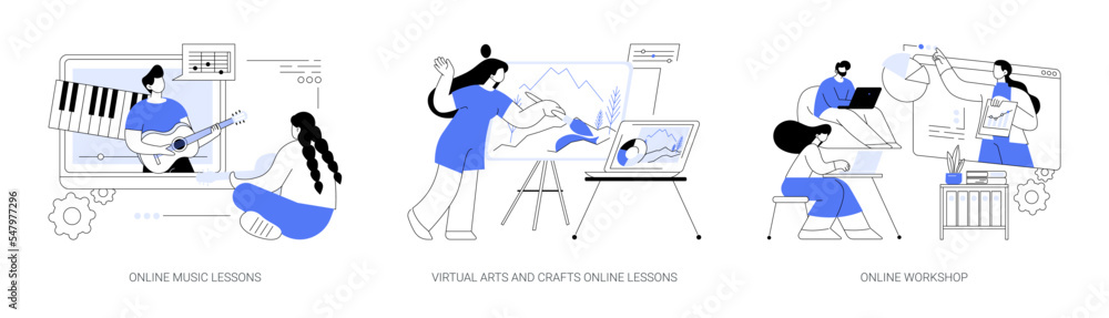 Online education while self-isolation abstract concept vector illustrations. Online education while self-isolation abstract concept vector illustrations.