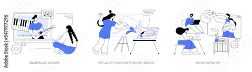 Online education while self-isolation abstract concept vector illustrations.