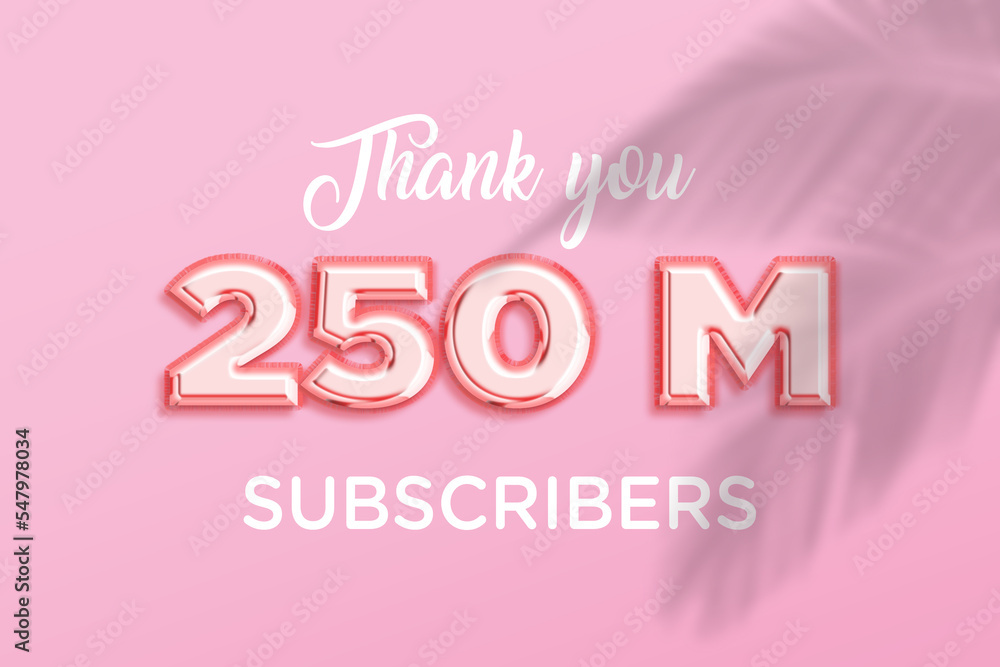 250 Million  subscribers celebration greeting banner with Rose gold Design
