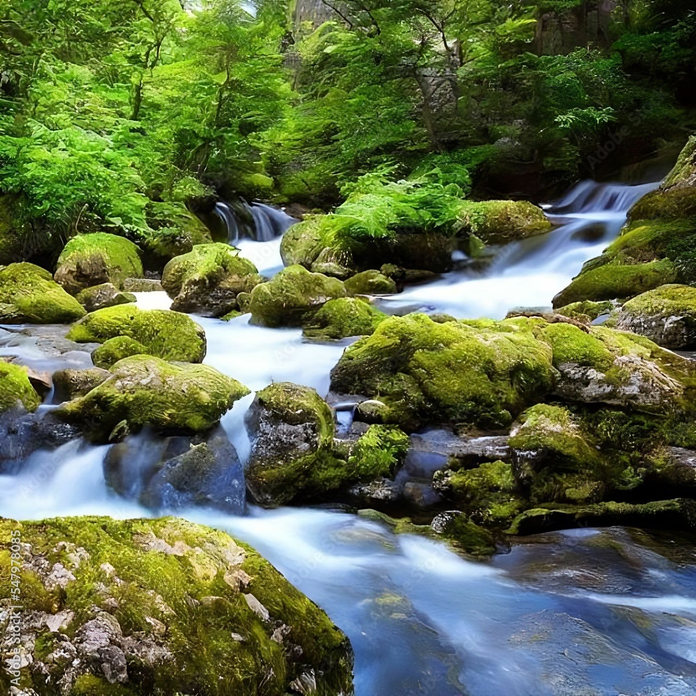 Beautiful 3D Nature and landscape wallpaper of a waterfall in a forest with sun ray Beautiful 3D Nature and landscape wallpaper of a waterfall in a forest with sun ray