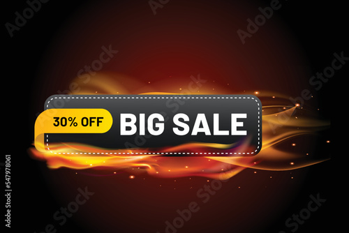 Realistic fire flame discount promotion banner design