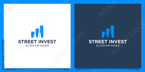 Chart investment logo design template with street logo graphic design vector illustration. Symbol, icon, creative.
