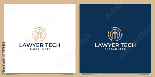Law building logo design template with technology logo graphic design vector illustration. Symbol, icon, creative.