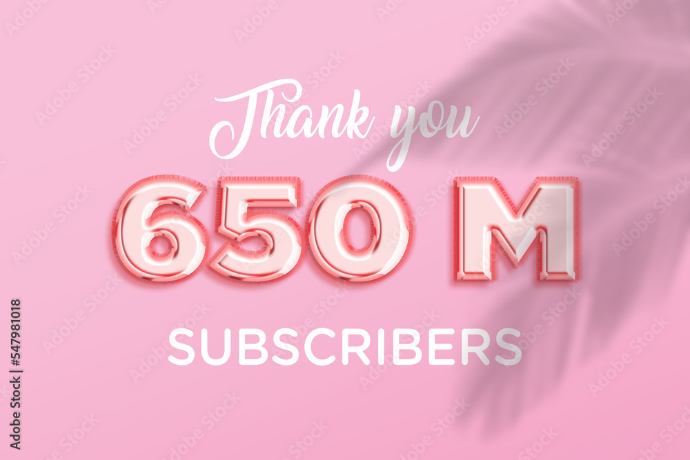 650 Million  subscribers celebration greeting banner with Rose gold Design