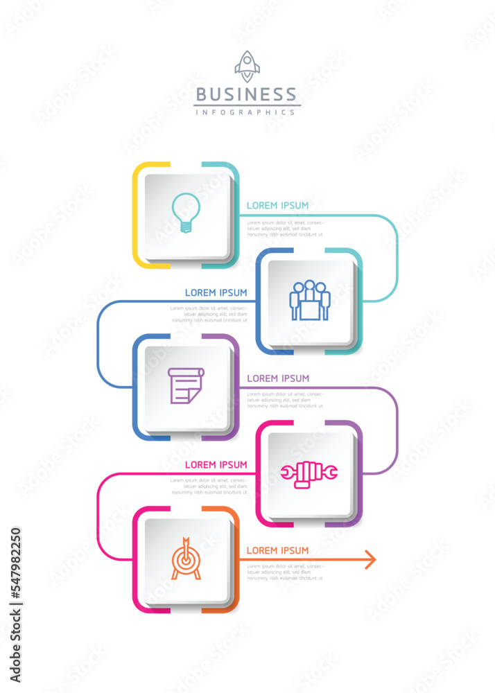 Connecting Steps business Infographic Template with 5 Elements Connecting Steps business Infographic Template with 5 Elements