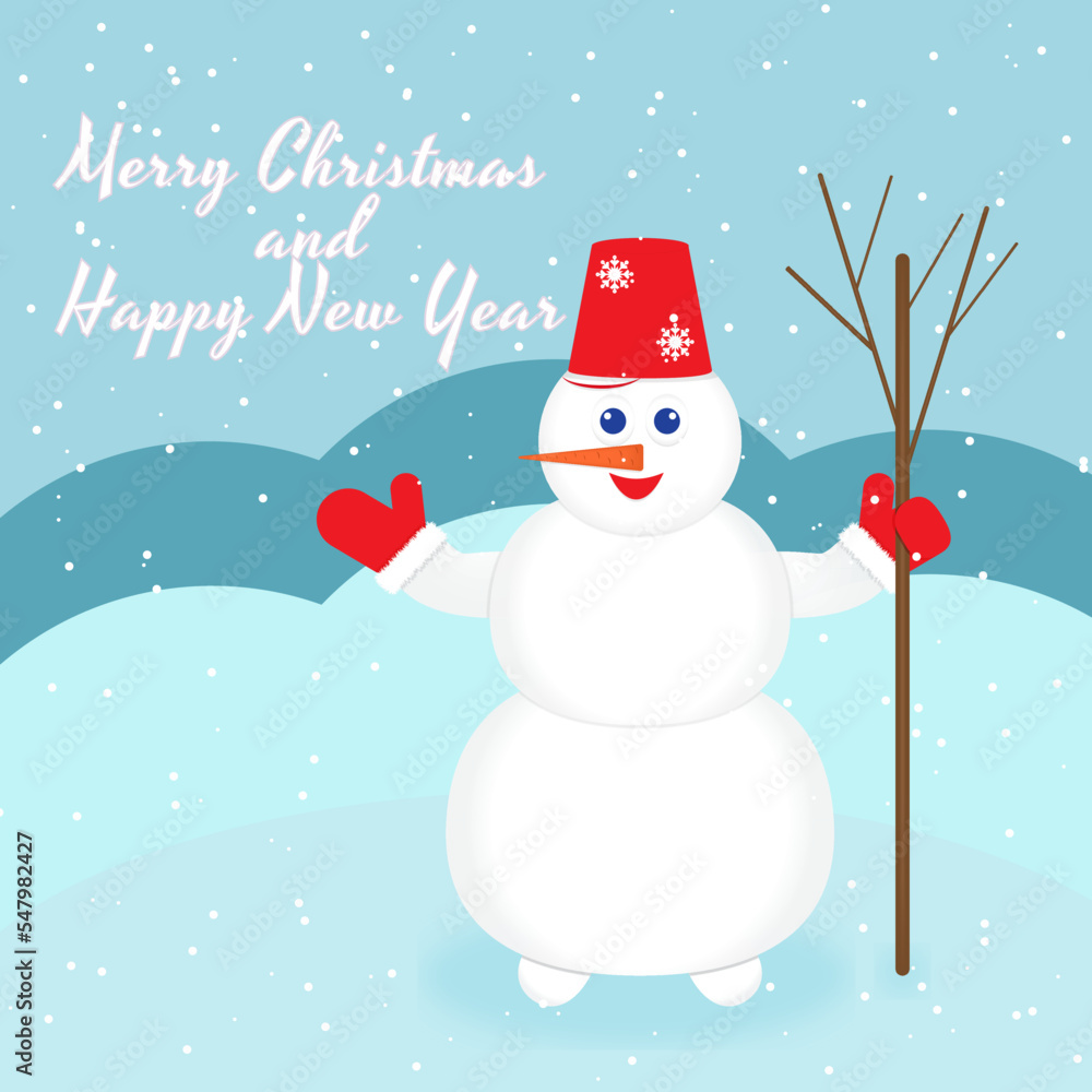 Fototapeta premium The Merry Snowman wishes you a Merry Christmas and a Happy New Year 2023