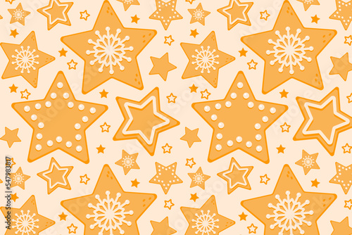 Seamless pattern with Christmas cookies. Sweet holiday pastries, Festive baked. Pattern for packaging, paper, wallpaper, textiles. Christmas card. Christmas or New Year background. Vector illustration