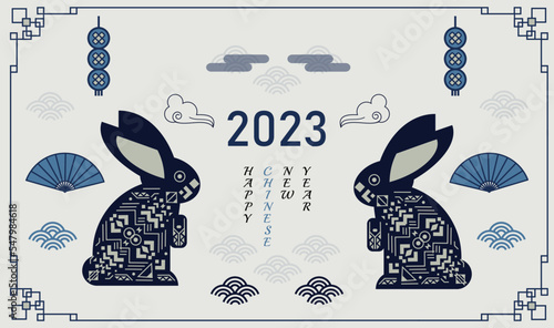 2023 Happy New Year card in Chinese style with Rabbit