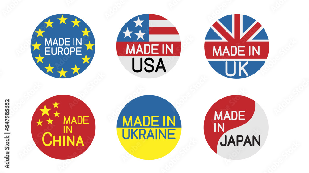 countries made in sign symbol template set