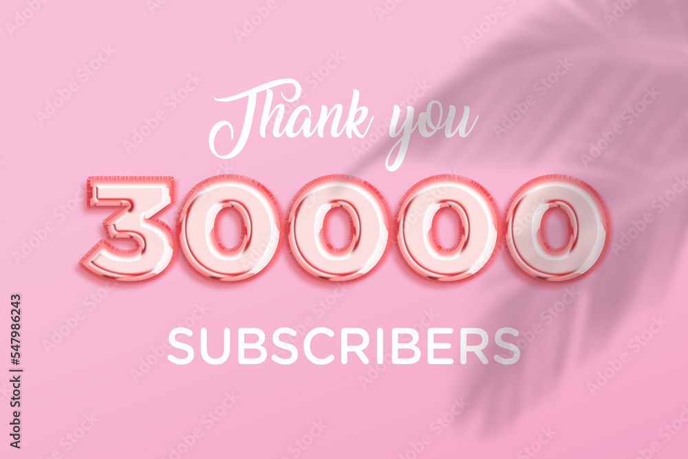 30000 subscribers celebration greeting banner with Rose gold Design