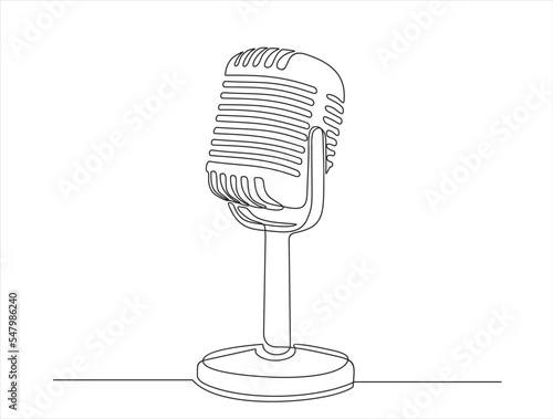 Continuous one single line drawing Retro microphone logo icon, tattoo, vector illustration concept