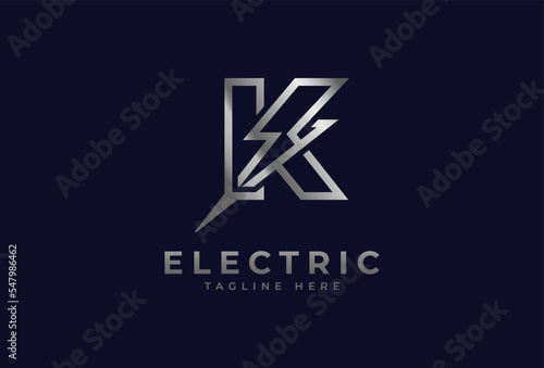 Electric Logo, letter K with thunder bolt combination, electric design logo template, vector illustration