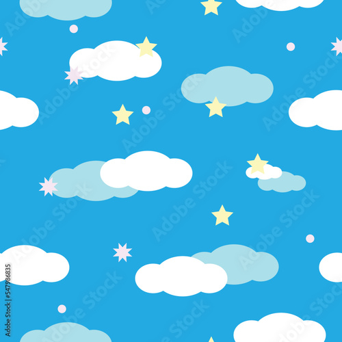 star, cloud and blue sky seamless background vector